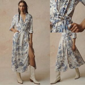 Anthropologie Pilcro V-Neck Wrap Midi Dress in Blue Paisley Size Small NWT